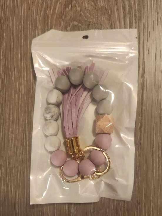 Other - Beaded Tassel Keychain - Purple, Gray & Marble